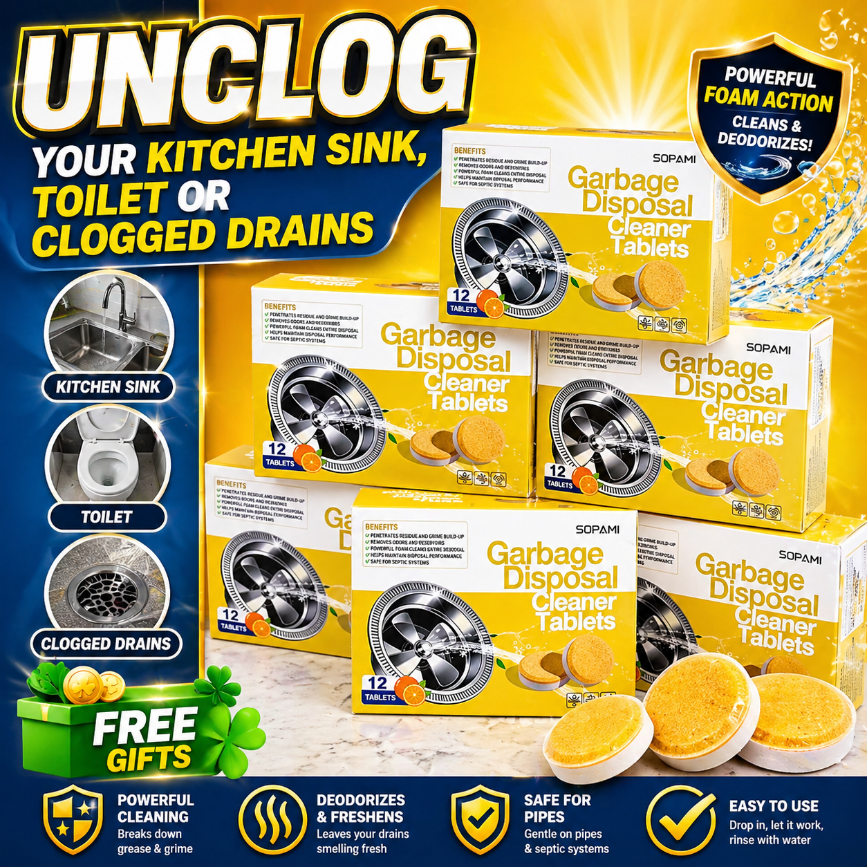 B-1(b) DrainBlast Pro - Power-Clean Drain Tablets – Unclog Sinks, Toilets & Pipes” - Image 2
