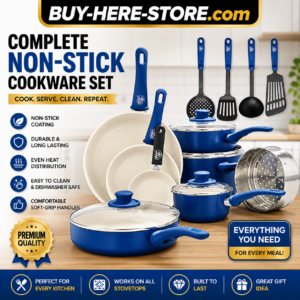 B-1(f) [ BUY-HERE™] Complete Non-Stick Cookware Set – Pots, Pans & Utensils Bundle
