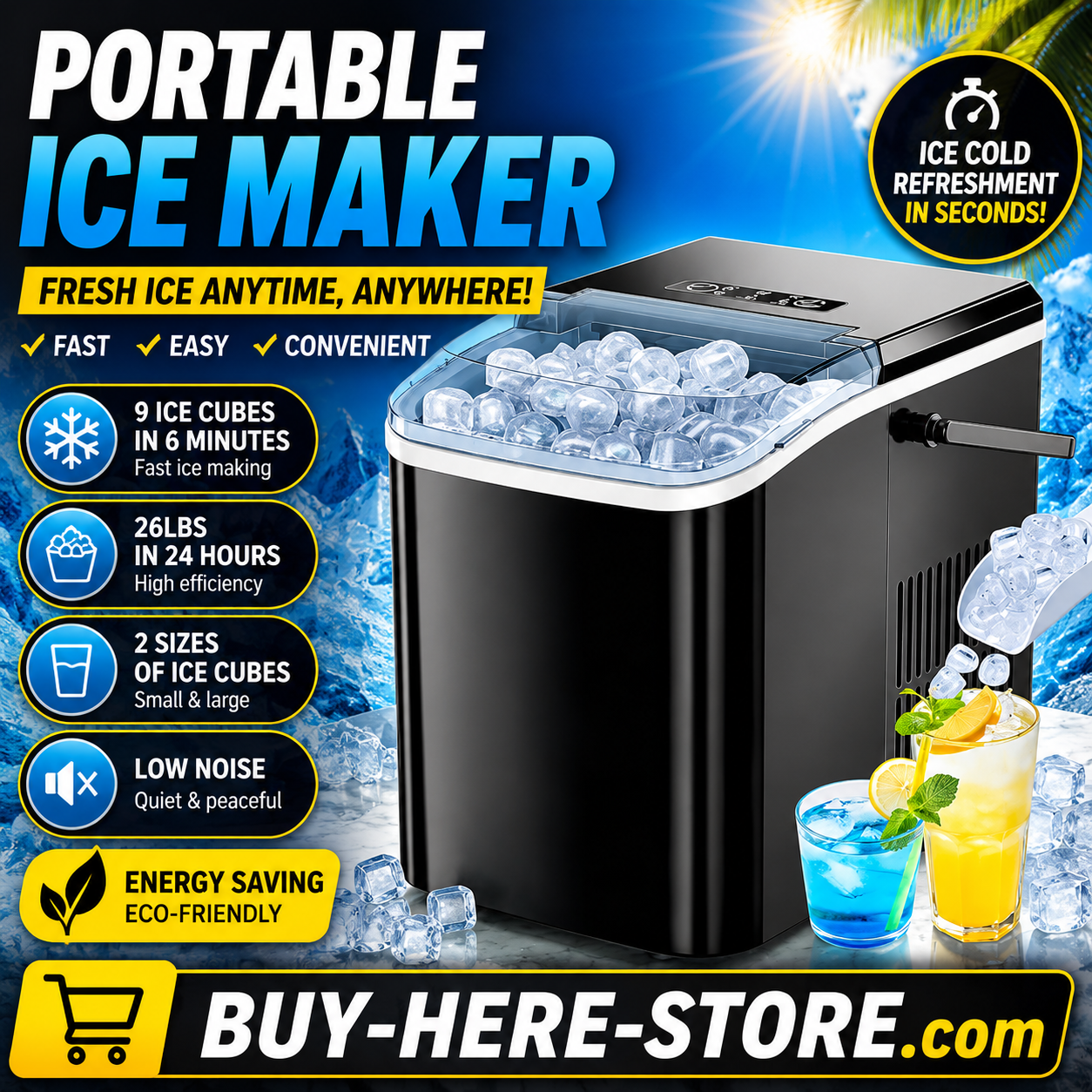 A-1(m) BUY-HERE™ Portable Countertop Ice Maker Portable Countertop Ice Maker - Image 4