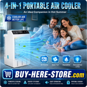 A-1(s) Portable Mini Air Conditioner Cooler – 4-in-1 Evaporative Cooling Fan with Humidifier & LED Night Light