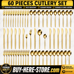 A-1(w) 60PCS Luxe Golden Stainless Steel Cutlery Set – Mirror Polished Dining Collection