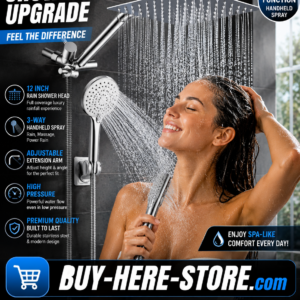 A-1(r) Luxury 12-Inch Rainfall Shower Head Combo – High Pressure 3-Way Spa Shower System