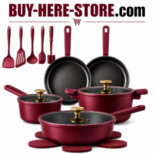 A-1(k) BUY-HERE™ 11-Piece Nonstick Cookware Set (Maroon Edition)